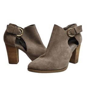 Franco Fortini Leather Block Heel Open Side Cutout Leather Ankle Boots/Booties W